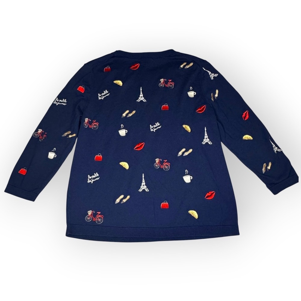Talbots Navy Blue Embroidered Paris Theme Pullover Top Eiffel Tower Size S - Picture 7 of 7